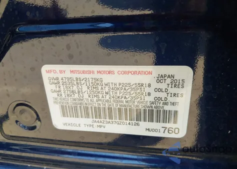 2016 Mitsubishi Outlander Se z USA, uszkodzony, nr VIN JA4AZ3A37GZ014126